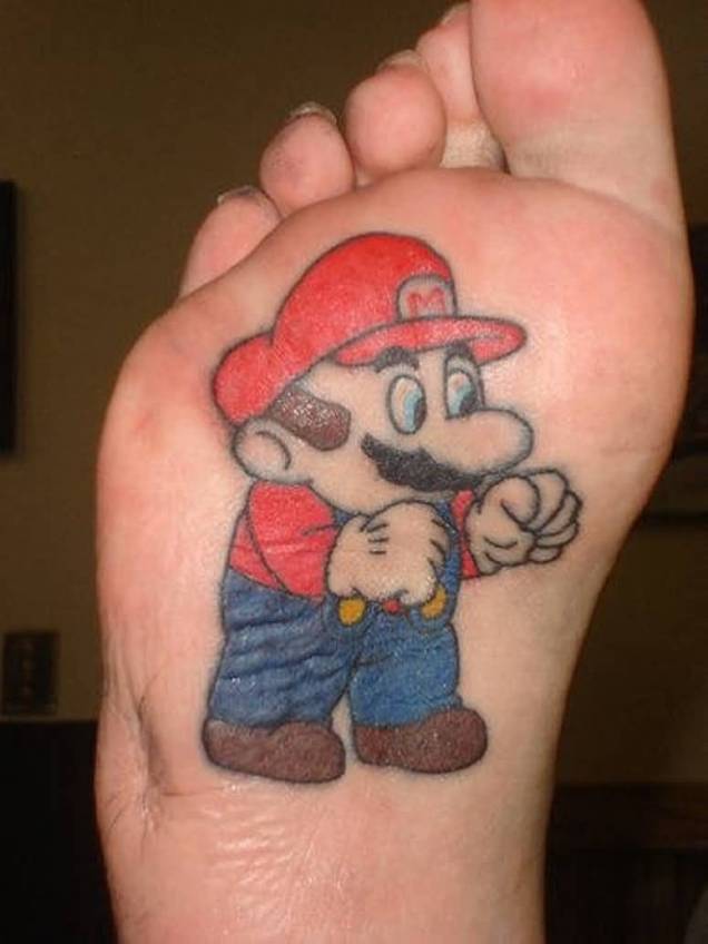 Best Colorful Mario Tattoo On Sole Of Foot