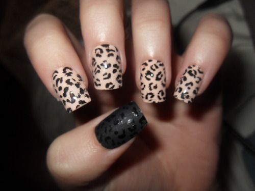 Black And Beige Leopard Print Nail Art
