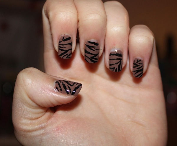Black And Brown Zebra Print Nail Art