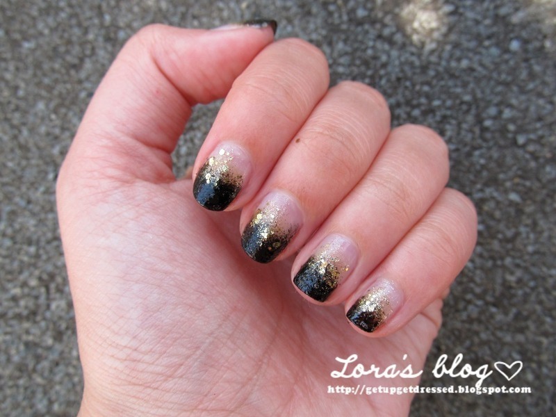 Black And Gold Glitter Gradient Nail Art