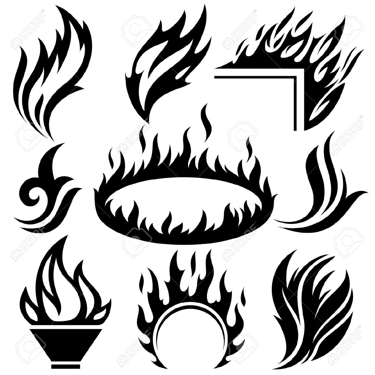 Black Fire Flames Tattoo Design Set