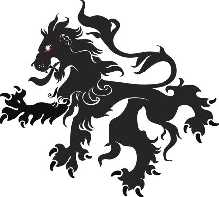 Black Ink Scottish Flag Lion Tattoo Design
