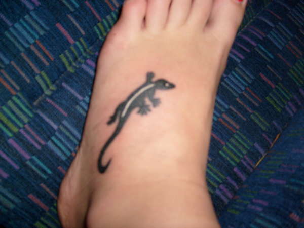 Black Salamander Tattoo On Girl Foot