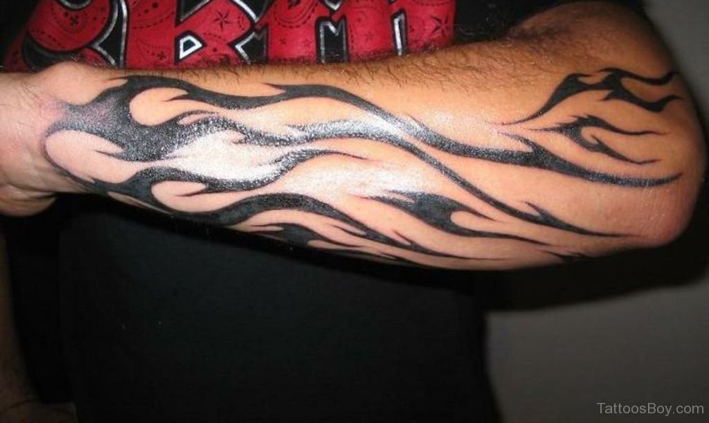 Black Tribal Flame Tattoo On Arm Sleeve