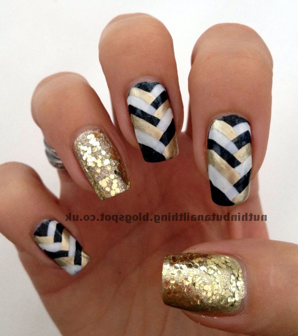 Black White And Gold Braided Design Nail Art
