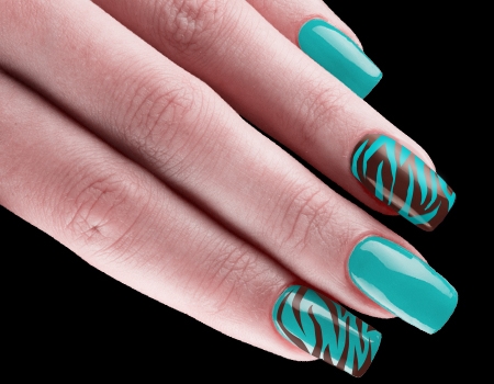 Blue And Brown Zebra Print Nail Art
