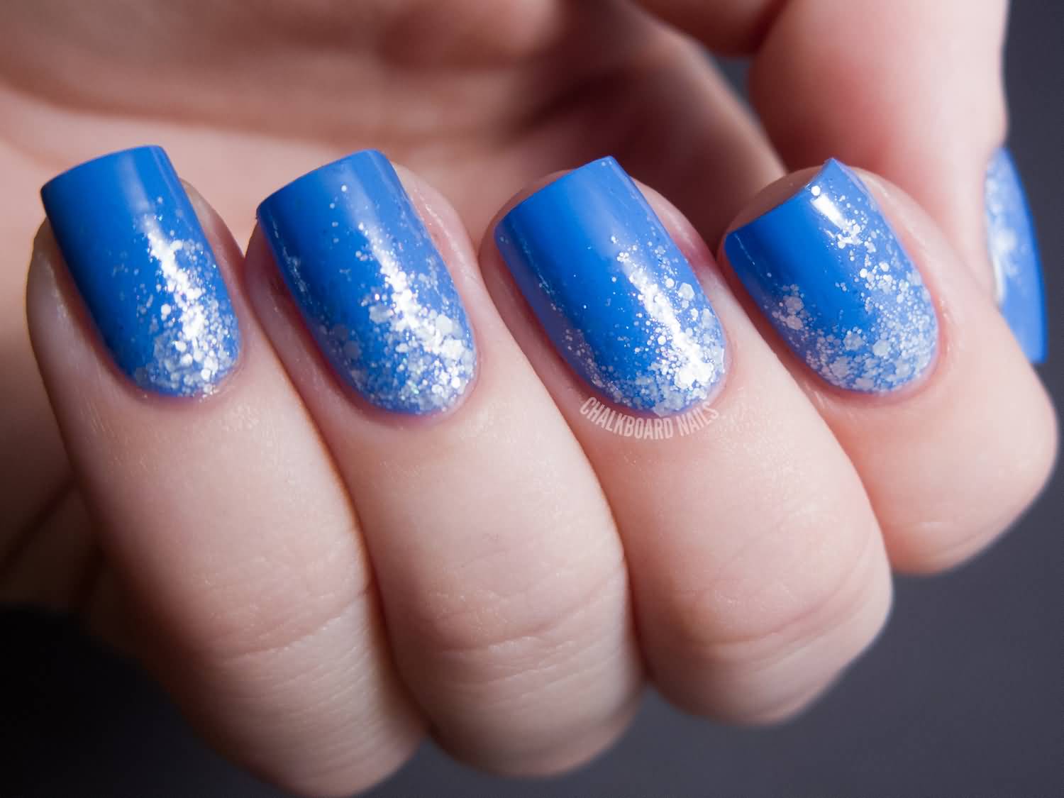 Blue And Glitter Gradient Nail Art