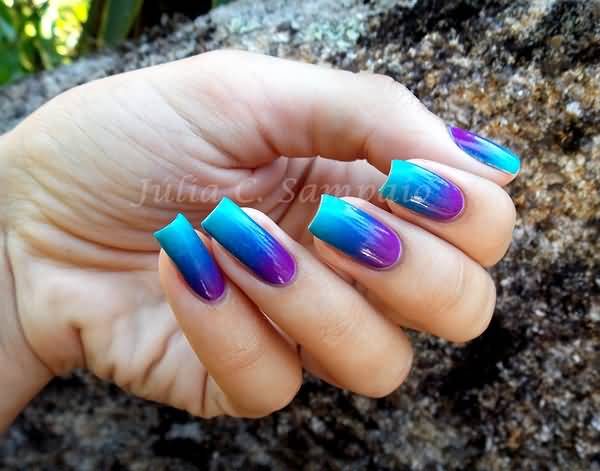 Blue And Purple Gradient Nail Art Idea