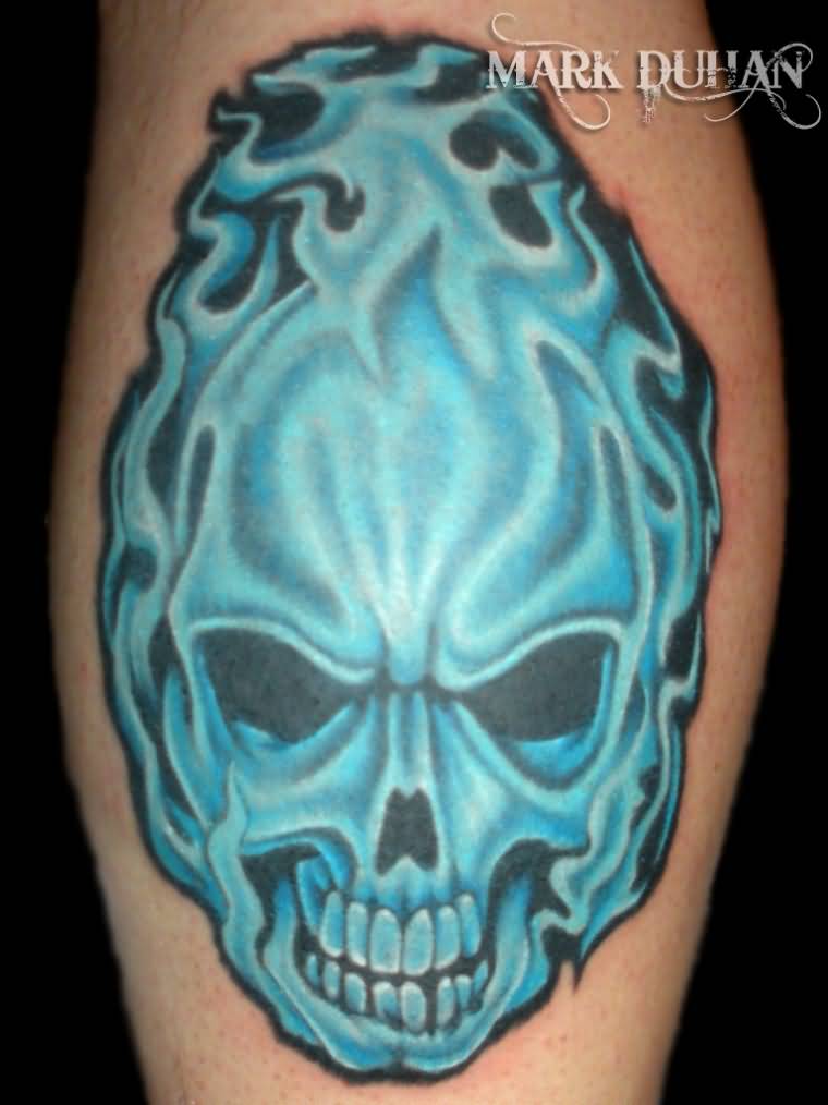 Blue Flame Skull Tattoo By Amduhan