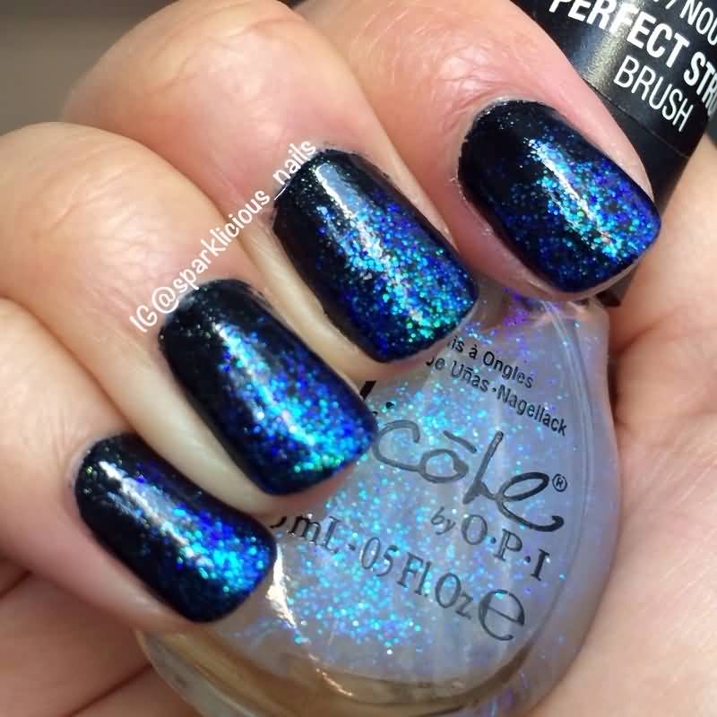 Blue Glitter Gradient Nail Design