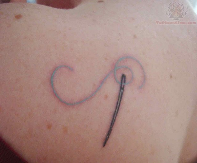 Blue Thread Sewing Needle Tattoo