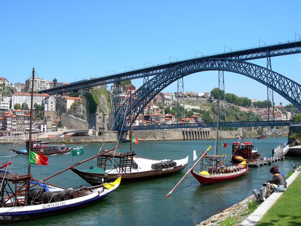Boats And Dom Luis Bridge View