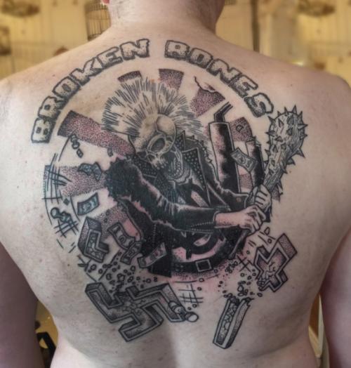 Broken Bones Punk Tattoo On Upper Back