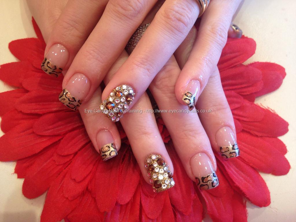 Brown Acrylic Leopard Print French Tip Nail Art
