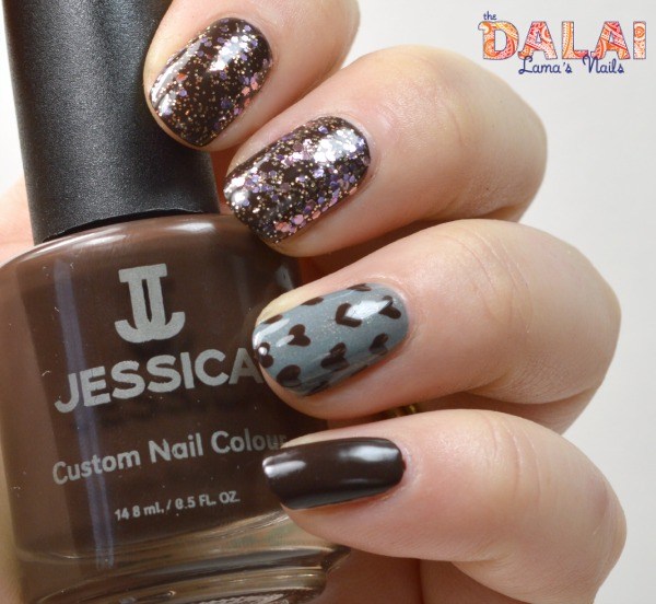 Brown Hearts On Gray Nails Design