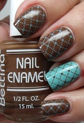 Brown Nails With Blue Corset Design Nail Art