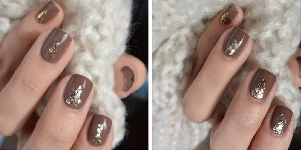 Brown Nails With Gold Glitter Design Nail Art