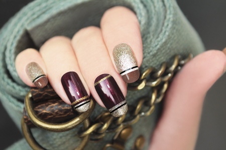 Brown Nails With Gold Tip Design Nail Art