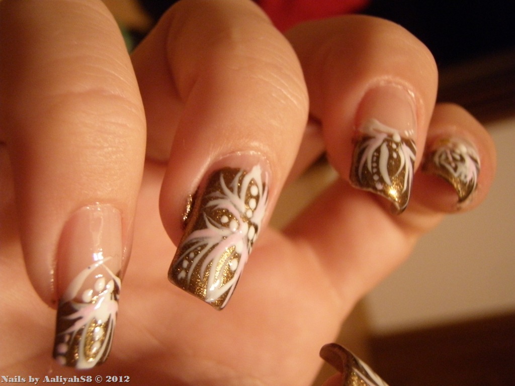 Brown Nails With Pink Acrylic Flower Design Nail Art Idea