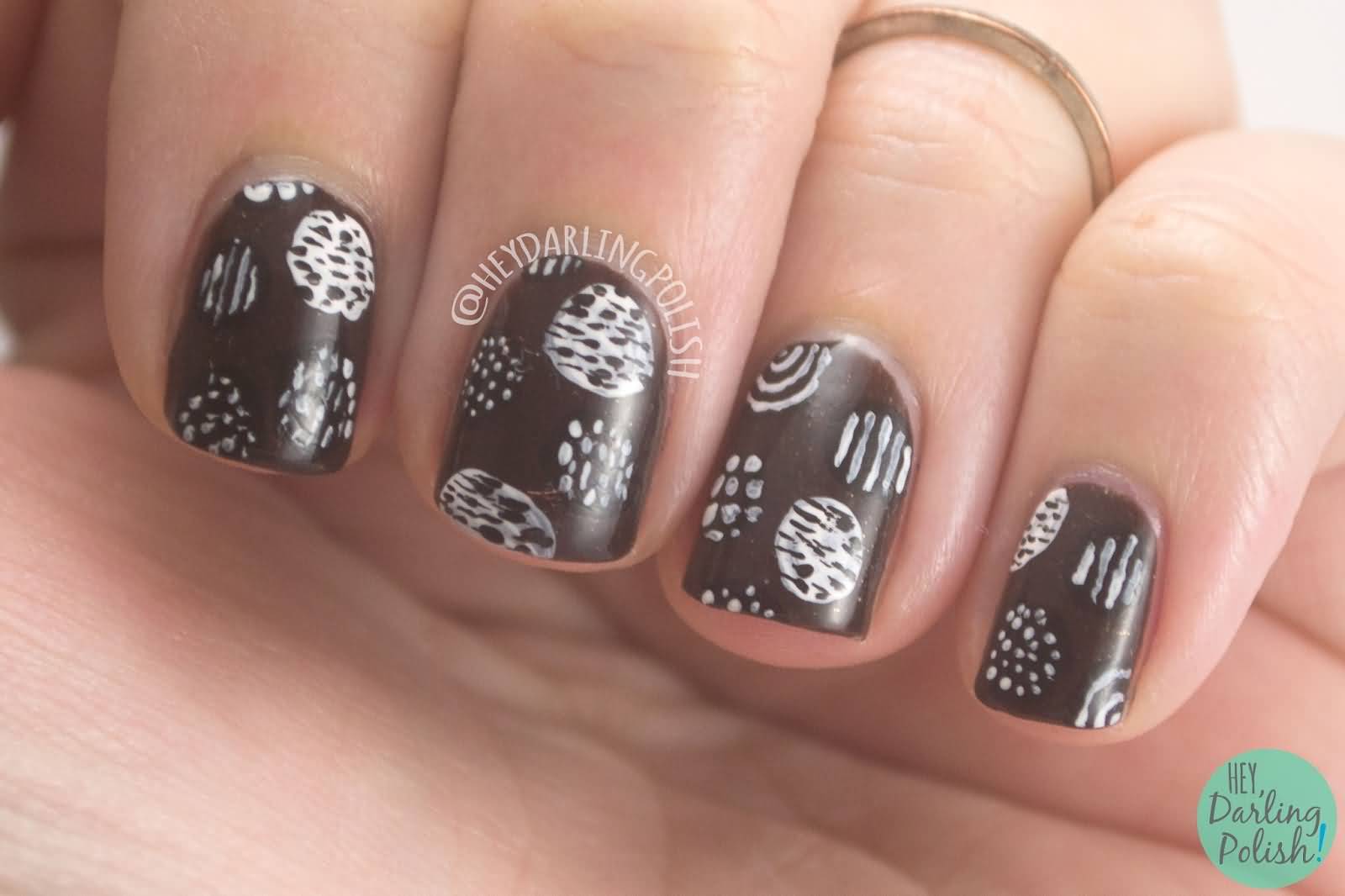 Brown Nails With White Design Nail Art Idea