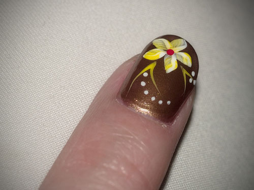 Brown Nails With Yellow Flower Nail Art