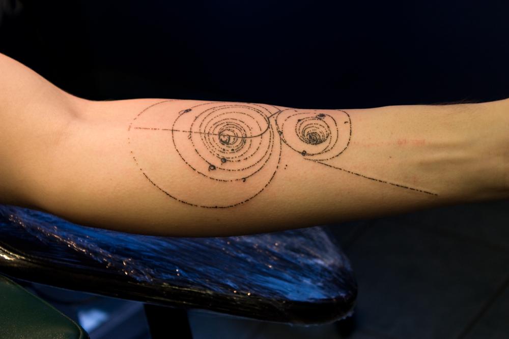 Bubble Chamber Physics Tattoo On Forearm