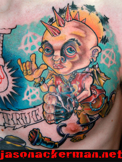 Cartoon Angel Punk Tattoo On Man Chest