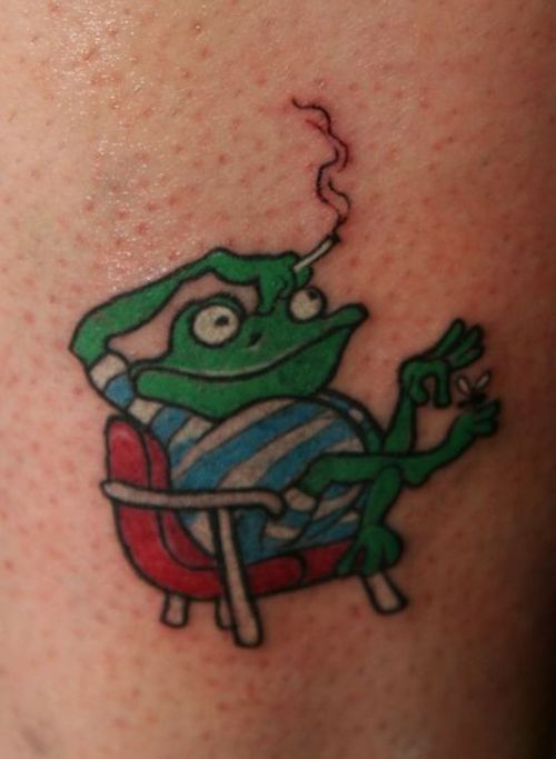 Cartoon Frog Smoking Tattoo