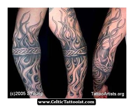Celtic Grey Flames Tattoo On Arm Sleeve