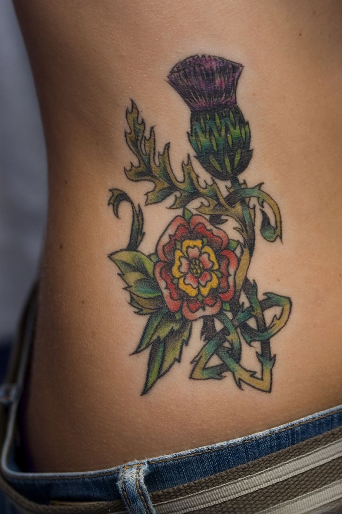 Celtic Knot Scottish Thistle Tattoo On Hip