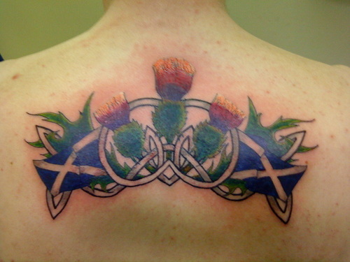 Celtic Scottish Symbol Tattoo On Upper Back