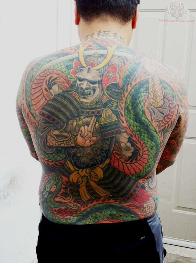 Chris Garver Samurai Tattoo On Man Full Back