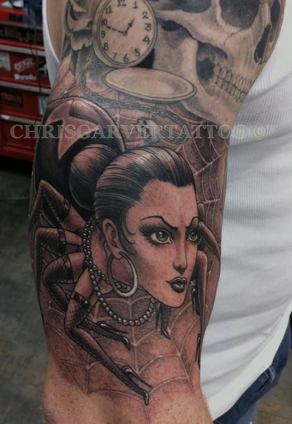 Chris Garver Tattoo On Man Right Half Sleeve