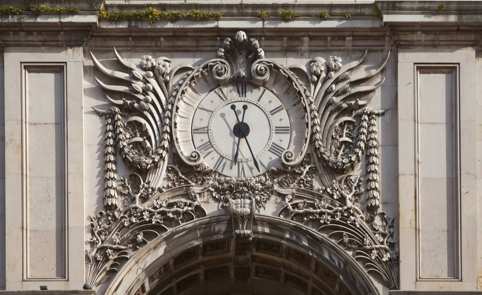 Closeup Of Clock At Rua Augusta Arch