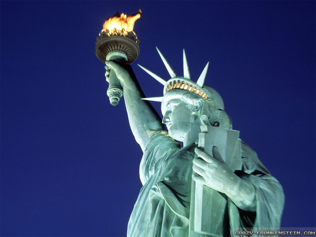 Closeup Of Statue Of Liberty At Night