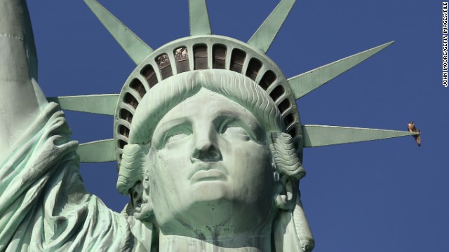 Closeup Of Statue Of Liberty Bird Sitting On Crown