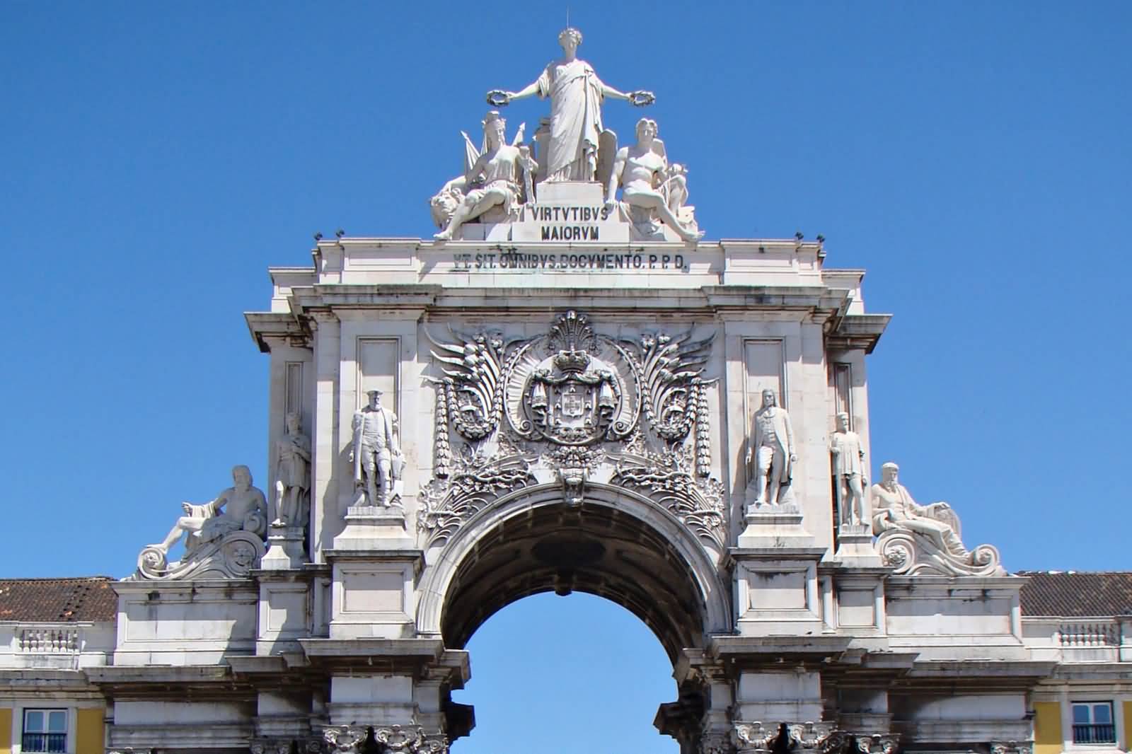 Closeup Of Statues On The Rua Augusta Arch