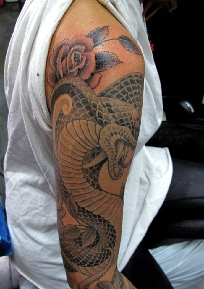 Cobra Tattoo On Right Sleeve by Chris Garver