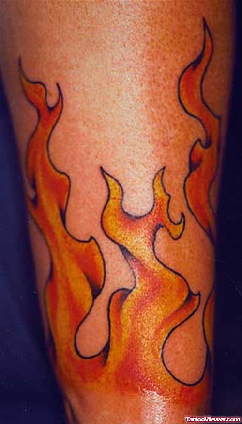Color Ink Fire Flame Tattoo On Arm
