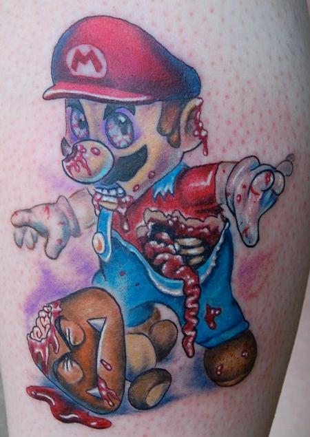 Color Zombie Mario And Goomba Tattoo