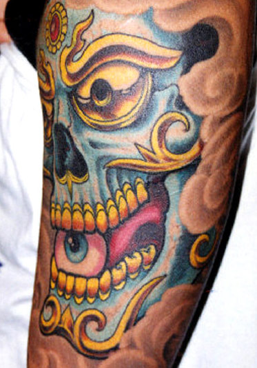 Colored Skull Chris Garver On Arm