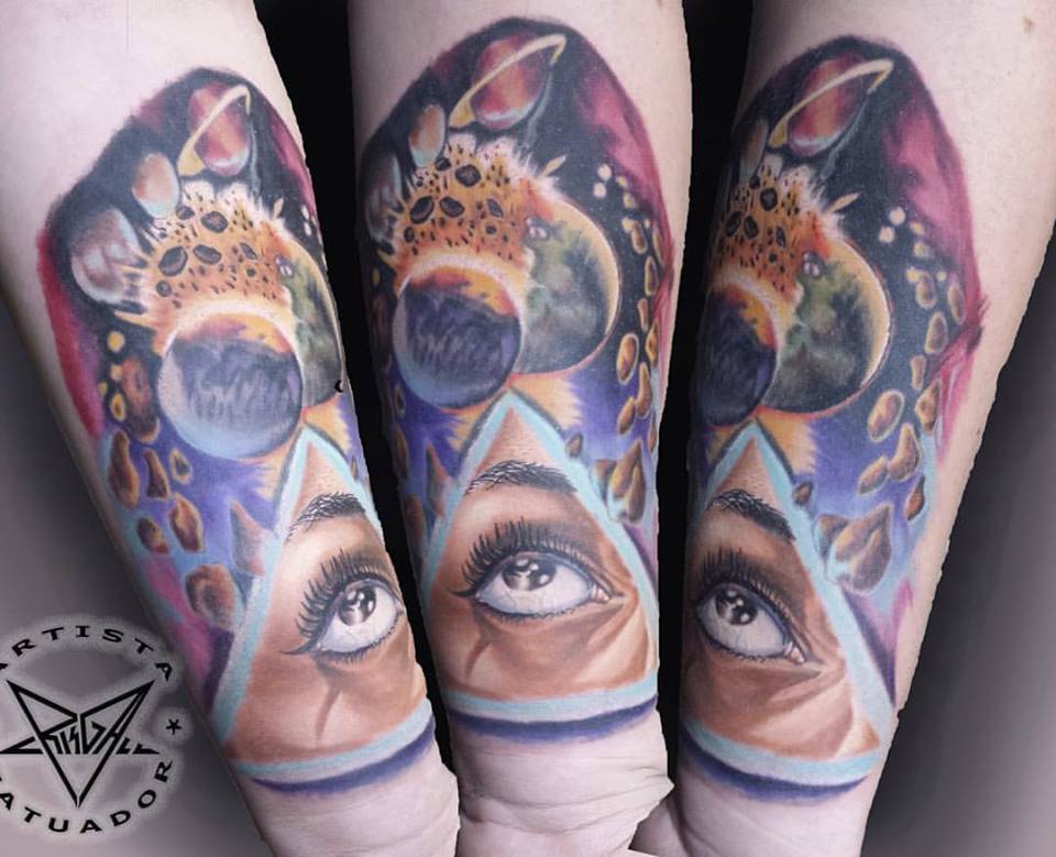 Colorful Triangle Eye Tattoo On Forearm by Gutti Canvasink