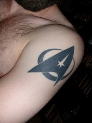Cool Black Star Trek Tattoo On Shoulder