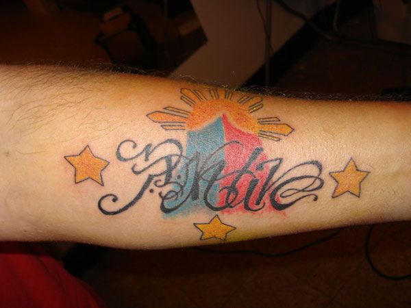 Cool Filipino Sun And Stars Symbol Tattoo On Arm Sleeve