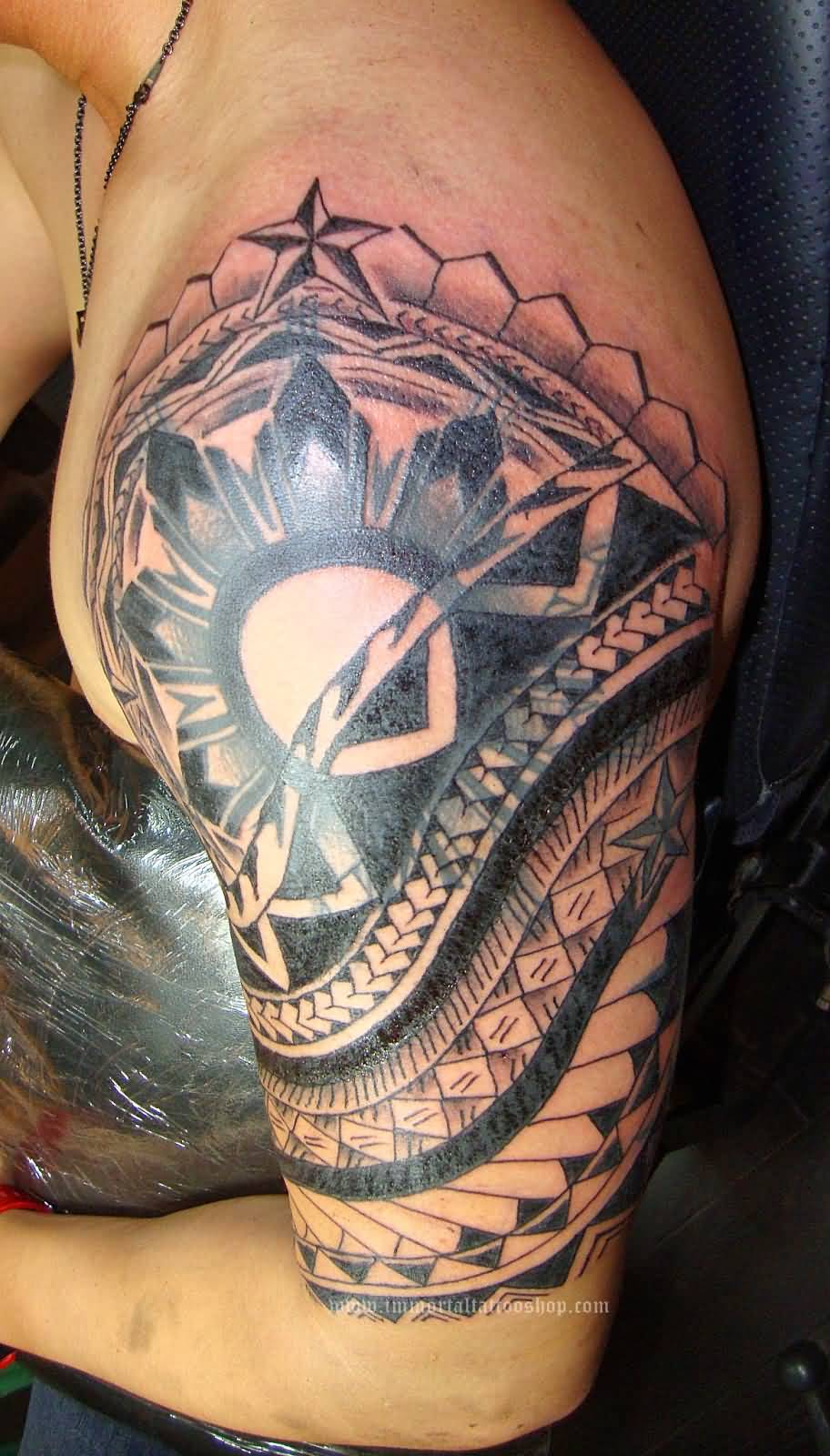 Cool Filipino Tribal Tattoo On Half Sleeve