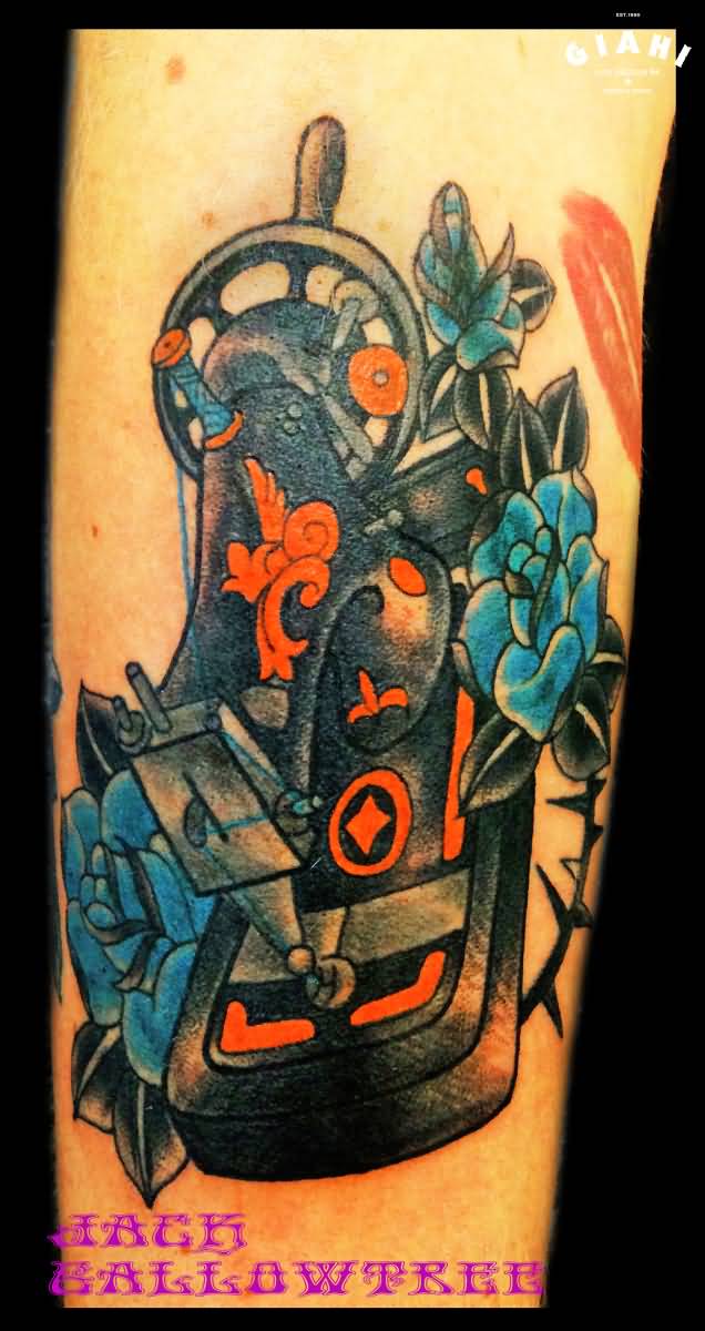Cool Sewing Machine Old School Tattoo By Jack Gallowtree