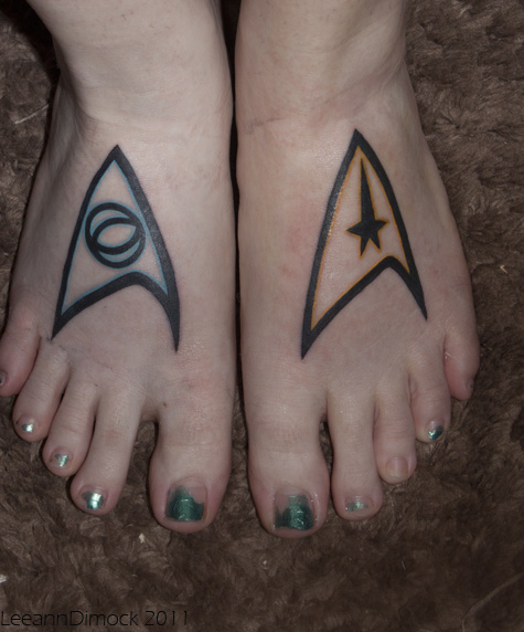 Cool Star Trek Tattoo On Both Foots For Girls