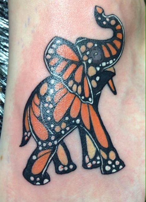Creative Monarch Butterfly Elephant Tattoo