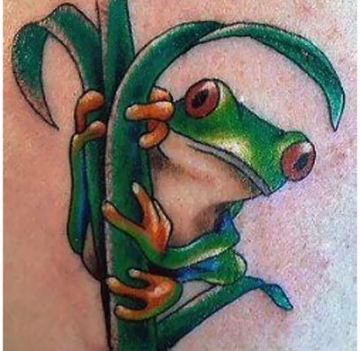 Cute Frog Hiding Tattoo