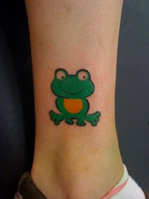 Cute Green Frog Tattoo On Ankle